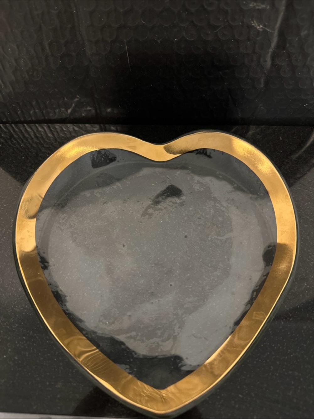 Annieglass Heart-Shaped Glass 7” Dish with Gold Rim